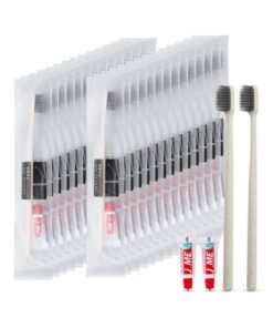 SYOSI 30 Count Disposable Toothbrushes with Mini Toothpaste Individually Wrapped, Travel Size Toothbrush Set Kit, On The Go Disposable Toothbrush for Travel, Hotel, Guest Bathroom Essentials