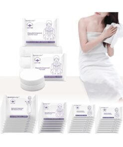 SYOSI Disposable Towel Set, Compressed Cotton Towels Including Large Bath Towel and Face Towel, Thick and Reusable Washcloths for Travel, Camping, Outdoor Sports, Hotel, Salon, and Cleaning Use (White)