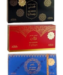 Nabeel Ultimate Mini Bakhoor Gift Set 3-Piece Luxury Arabic Incense Collection Qisaty, Fattan & Baher Long-Lasting Oriental Fragrance for Home, Office & Gifting