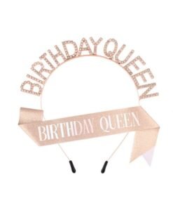 Birthday Queen Sash and Rhinestone Headband Set, Birthday Party Decor Favor Gift