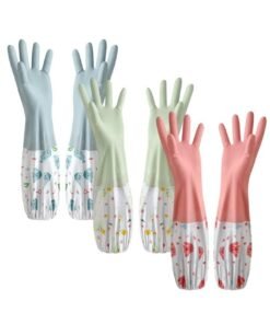 VIUAUAX 3 Pcs Rubber Dishwashing Cleaning Gloves - Waterproof, Reusable Long Kitchen Gloves, Latex-Free Household Gloves for Laundry, Cleaning, Working, Gardening