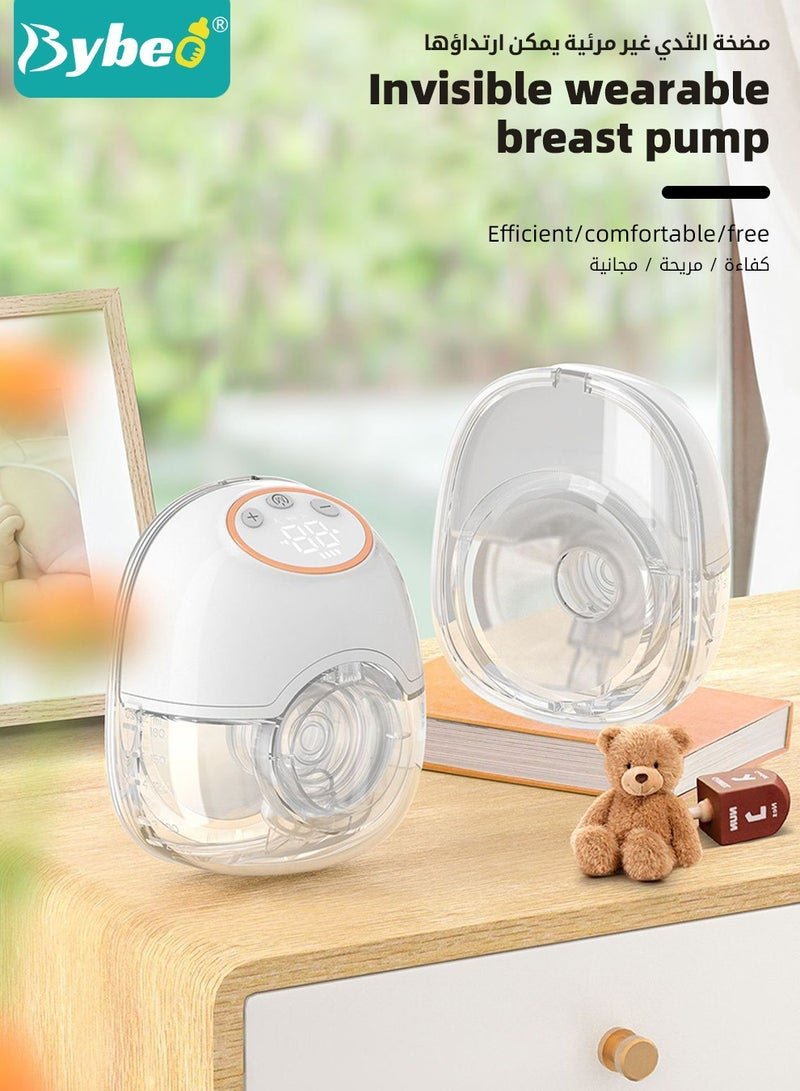Bybeo Wearable Breast Pump with 30 PCS Breastmilk Storage Bags, Hands-Free Electric Breast Pump, Portable and Wireless Breast Pump with 4 Modes & 12 Levels, LCD Display, Low Noise