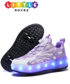 LITTLE ROCKZ Double Wheel LED Flash Light Fashion Shiny Sneaker Skate Heelys Shoes With Lightning Sole