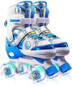 LIMOS Roller Skates for Kids with All Wheels Light up Adjustable Skates Blue M(35-38)