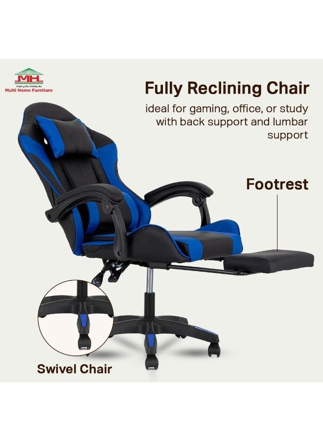 Multi Home Furniture Black & Blue Gaming Chair | Ergonomic Chair High-Back Recliner Chair with Adjustable Footrest & Armrest | Racing-Style Office Chair with Lumbar & Headrest Support for Gaming Setup - Image 4