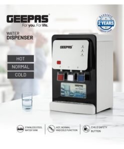GEEPAS Desktop Water Dispenser – GWD17022 | Hot, Cold & Normal Function | 3 Taps | 5L Hot & 2L Cold Capacity | Stainless Steel Tank | Child Safety Lock | Compressor Cooling | Ideal for Home, Office, School & Apartments GWD17022 White And Black