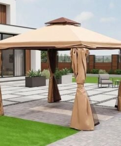 Alternative view of New Sandra Aluminum Gazebo with Curtains and Mosquito Nets-Beige-3x3 M