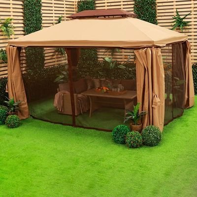 New Roma Aluminum Gazebo with Curtains & Mosquito Nets-Beige-3x4 m - Image 5