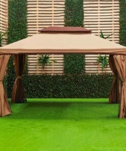 New Roma Aluminum Gazebo with Curtains & Mosquito Nets-Beige-3x4 m