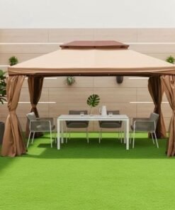 Alternative view of New Roma Aluminum Gazebo with Curtains & Mosquito Nets-Beige-3x4 m