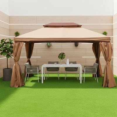New Roma Aluminum Gazebo with Curtains & Mosquito Nets-Beige-3x4 m - Image 2