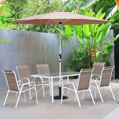 Eve 1 + 6-Seater Textilene Dining Set-White/Khaki - Image 2