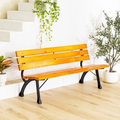 Inaya Cast Iron Park Bench-Natural Wood/Black - Image 2