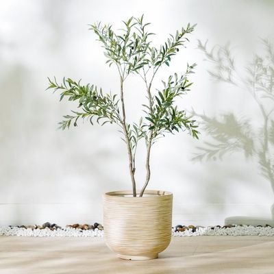 Fiber Clay Pot-Rattan Design-Beige-44x44x40 CM - Image 3