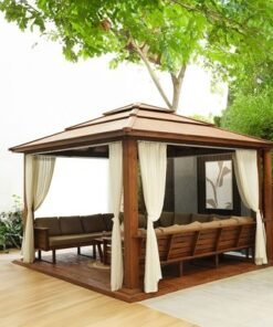 Royal Wooden Gazebo-Brown-4.4x4.4x3.4 M-AIDH60100 - Image 4