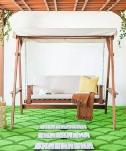 Camry 2-Seater Wooden Swing with Canopy-Brown/Beige - Image 3