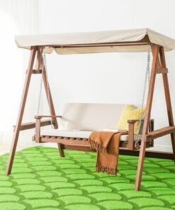 Camry 2-Seater Wooden Swing with Canopy-Brown/Beige - Image 4