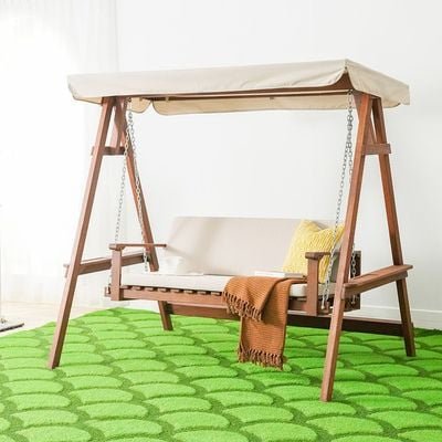 Camry 2-Seater Wooden Swing with Canopy-Brown/Beige - Image 4