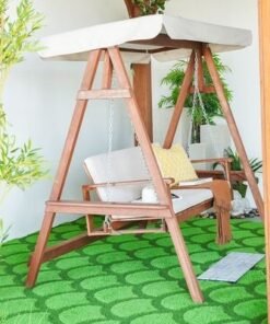 Camry 2-Seater Wooden Swing with Canopy-Brown/Beige - Image 5