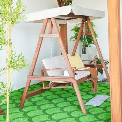 Camry 2-Seater Wooden Swing with Canopy-Brown/Beige - Image 5