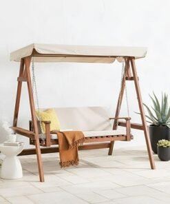 Alternative view of Camry 2-Seater Wooden Swing with Canopy-Brown/Beige