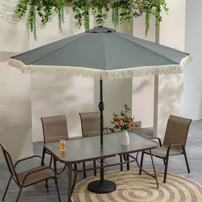 Oasis Umbrella with Tassel without Base-Grey-2.7m-With 6-Month Warranty