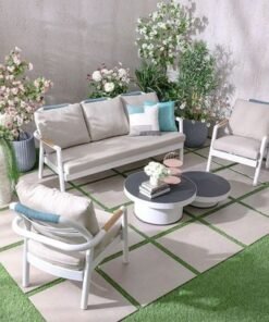 Alternative view of Genova 5-Seater Aluminum Sofa Set with 2 Tables-Beige/White-With 2-Year Warranty