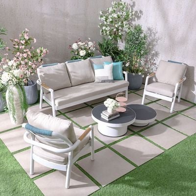 Genova 5-Seater Aluminum Sofa Set with 2 Tables-Beige/White-With 2-Year Warranty - Image 2