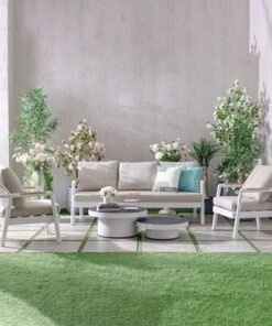 Genova 5-Seater Aluminum Sofa Set with 2 Tables-Beige/White-With 2-Year Warranty - Image 3
