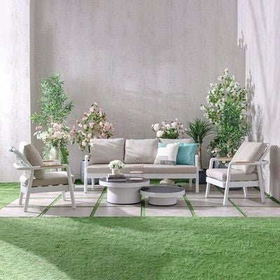 Genova 5-Seater Aluminum Sofa Set with 2 Tables-Beige/White-With 2-Year Warranty - Image 3