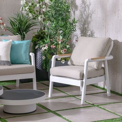 Genova 5-Seater Aluminum Sofa Set with 2 Tables-Beige/White-With 2-Year Warranty - Image 4