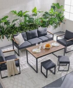 Ethen 7 Seater Sofa Set- Dark Grey/Black-With 1-Year Warranty - Image 3
