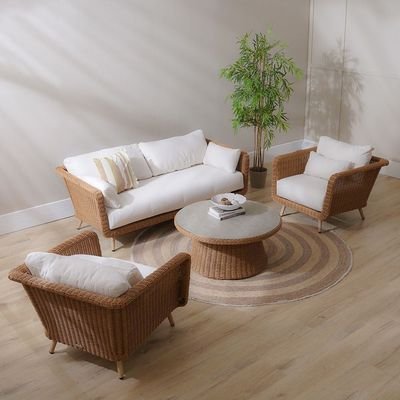 Santiago 5-Seater Rattan Sofa Set + Coffee Table-Brown/White-With 2-Year Warranty-By Ziantti - Image 2