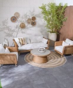 Santiago 5-Seater Rattan Sofa Set + Coffee Table-Brown/White-With 2-Year Warranty-By Ziantti - Image 3
