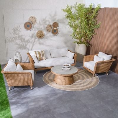 Santiago 5-Seater Rattan Sofa Set + Coffee Table-Brown/White-With 2-Year Warranty-By Ziantti - Image 3