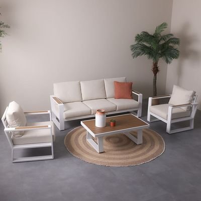 Croma 5-Seater Sofa Set with Coffee Table - White/Teakwood - With 2-Year Warranty - Image 2