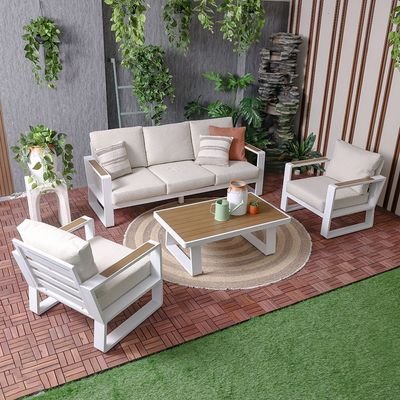 Croma 5-Seater Sofa Set with Coffee Table - White/Teakwood - With 2-Year Warranty - Image 3