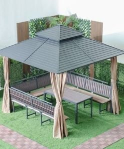Alternative view of Titan Metal Gazebo with Seating-Grey/Brown-3x3 M-With 2-Year Warranty