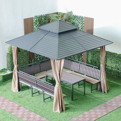 Titan Metal Gazebo with Seating-Grey/Brown-3x3 M-With 2-Year Warranty - Image 2
