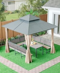 Titan Metal Gazebo with Seating-Grey/Brown-3x3 M-With 2-Year Warranty - Image 3