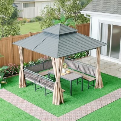 Titan Metal Gazebo with Seating-Grey/Brown-3x3 M-With 2-Year Warranty - Image 3