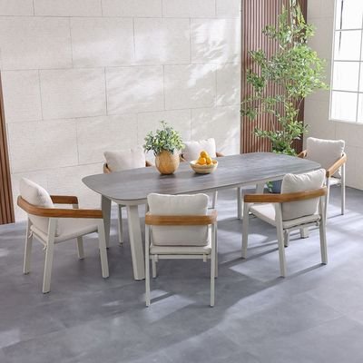 Vienna 1 + 6-Seater Dining Set-Beige/Apricot/Teak/Dark Grey Stone-With 2-Year Warranty-By Ziantti - Image 2
