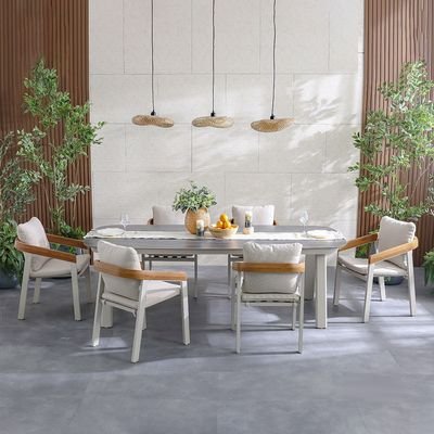 Vienna 1 + 6-Seater Dining Set-Beige/Apricot/Teak/Dark Grey Stone-With 2-Year Warranty-By Ziantti - Image 3