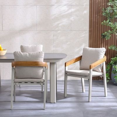 Vienna 1 + 6-Seater Dining Set-Beige/Apricot/Teak/Dark Grey Stone-With 2-Year Warranty-By Ziantti - Image 4