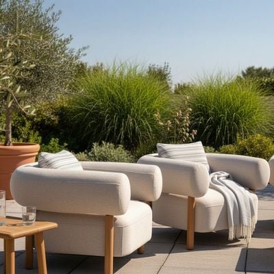 Joyce 5-Seater Sofa Set with Coffee Table-Beige/Blue/Teak-With 3-Year Warranty-By Ziantti