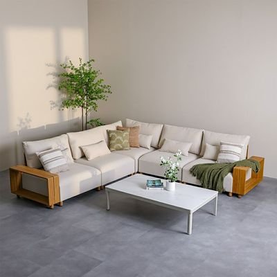 Geneva 5-Seater Luxury Corner Sofa Set with Coffee Table-Beige/Apricot/Teak-With 3-Year Warranty-By Ziantti - Image 2