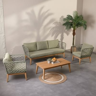 Olive 5-Seater Sofa Set - Olive Green/Natural Wood - With 2-Year Warranty - Image 2