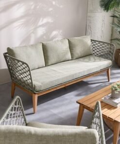 Olive 5-Seater Sofa Set - Olive Green/Natural Wood - With 2-Year Warranty - Image 3