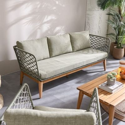 Olive 5-Seater Sofa Set - Olive Green/Natural Wood - With 2-Year Warranty - Image 3