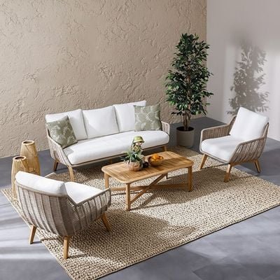Honey 5-Seater Sofa Set - Beige/Natural Wood - With 2-Year Warranty - Image 2